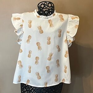 Miami White and Tan Pineapple Print Blouse